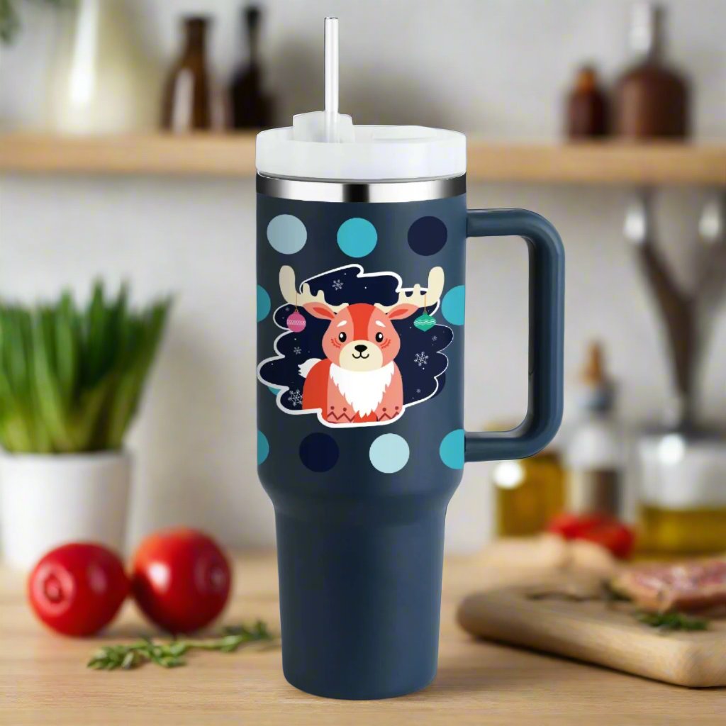 40oz Insulated Tumbler – Stainless Steel with Handle & Straw Christmas Blue 1200ML 1PC Infinite Avenue