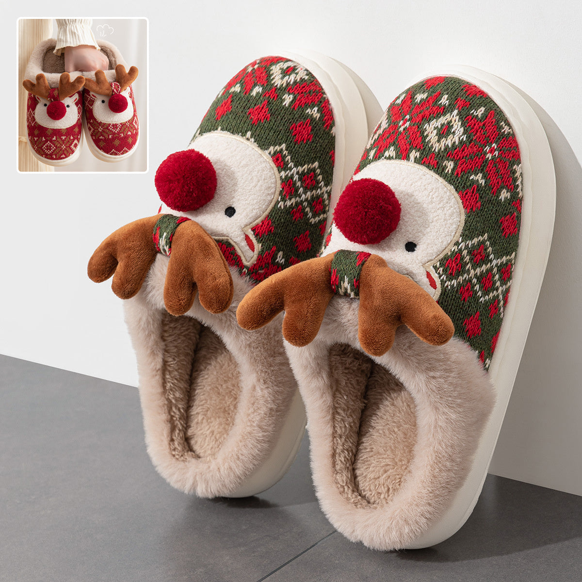 Women’s Cute Elk Plush Slippers – Non-Slip Winter House Shoes Infinite Avenue