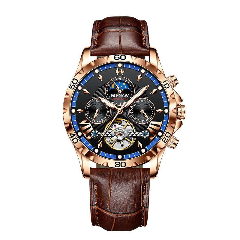 Men's Fashion Hollowed-out Watch Automatic Mechanical Watch Rose Shell Blue Circle Coffee Infinite Avenue