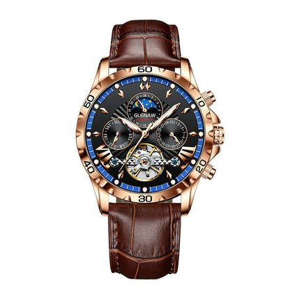 Men's Fashion Hollowed-out Watch Automatic Mechanical Watch Rose Shell Blue Circle Coffee Infinite Avenue