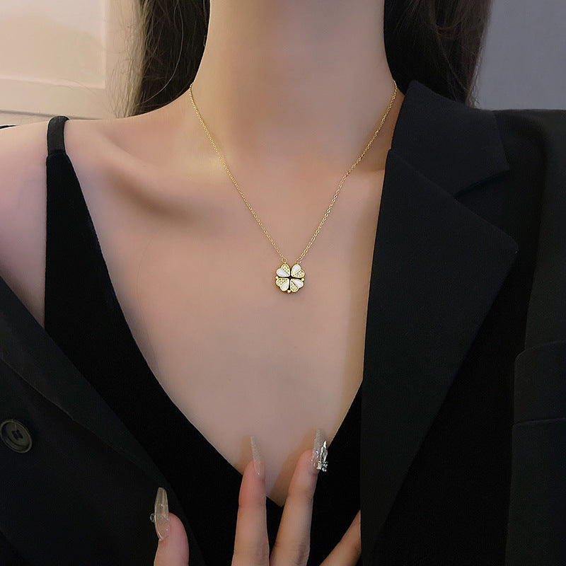 Luxury Four-Leaf Clover Necklace – Stainless Steel & Crystal Infinite Avenue