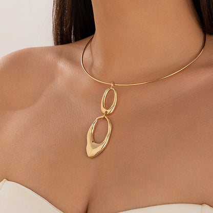 Geometric Metal Glossy Surface Spring Open Collar Bracelet Simple Necklace Choker 02 Collar Gold 6419 Infinite Avenue