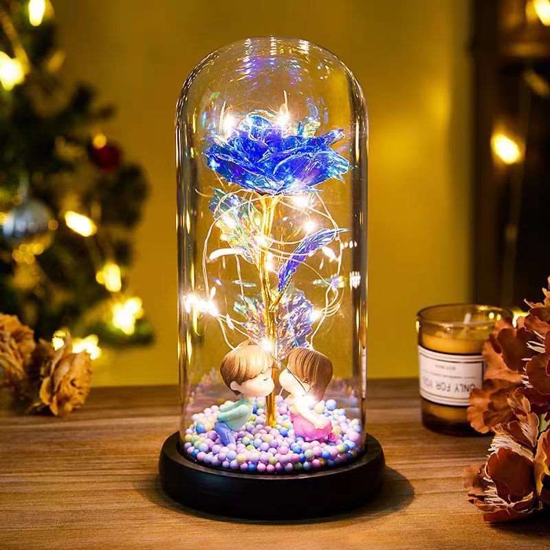 Eternal Rose LED Light Foil Flower In Glass Cover Night Lights Valentines Day Gifts Lamp Decor For For Home Bedroom Wedding Gift Valentine's Day Gifts Infinite Avenue