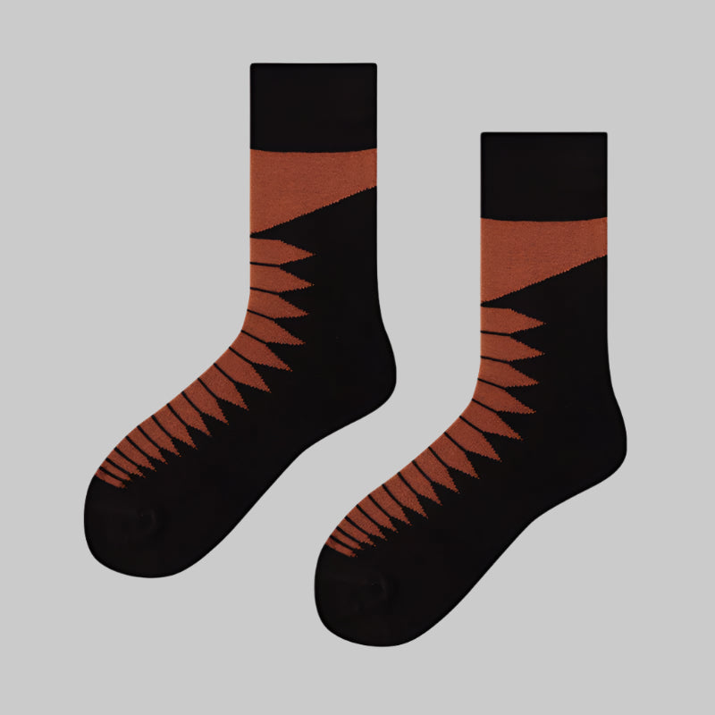 Creative Printed Mid-Length Casual Socks – Breathable Black Coffee Color Serrated Free Size 39 to 44 Infinite Avenue