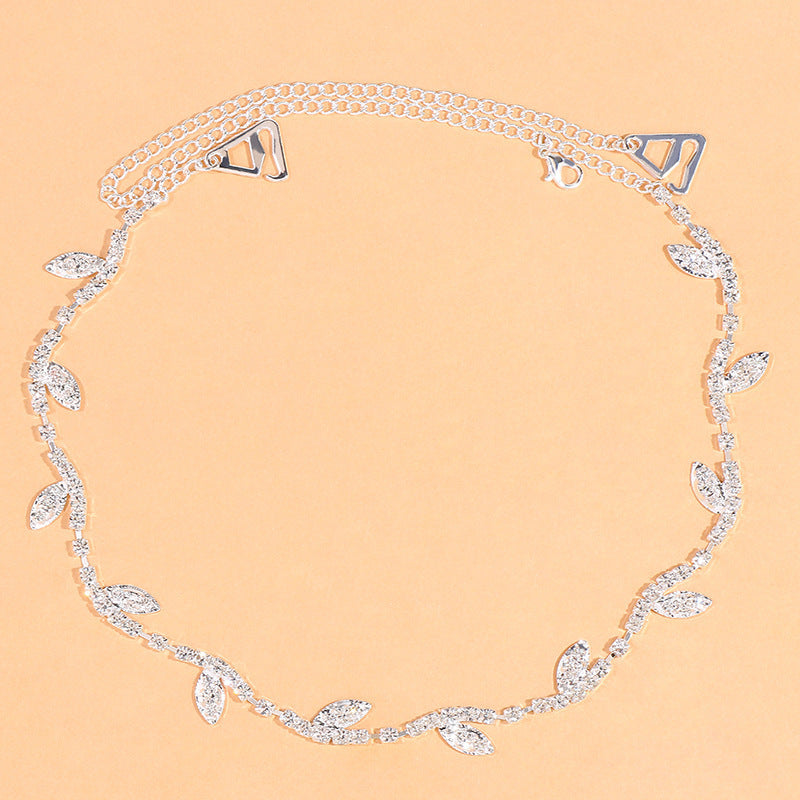 Women's Leaf Rhinestone Shoulder Chain Silver Infinite Avenue