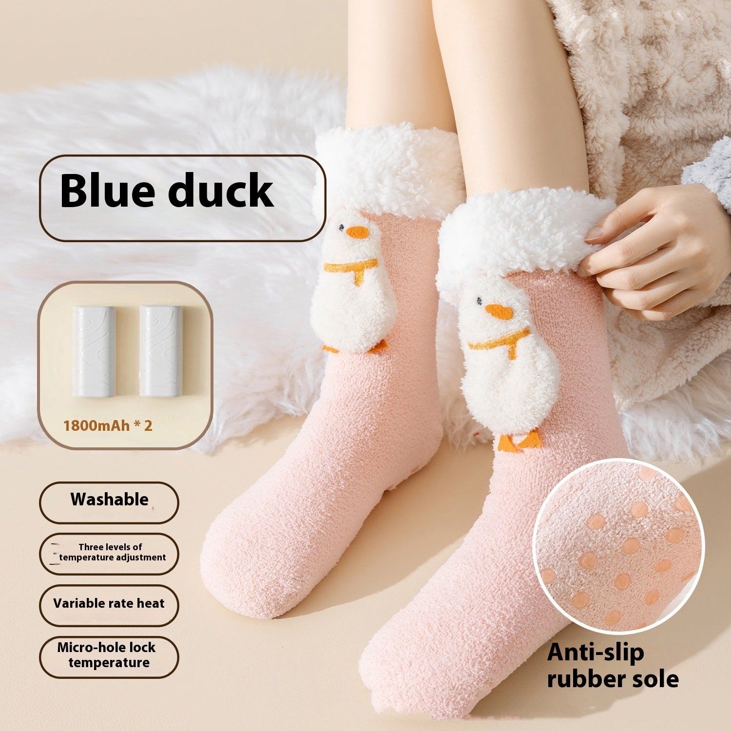 Winter Electric Heated Cold-Proof Socks Pink Duck Infinite Avenue