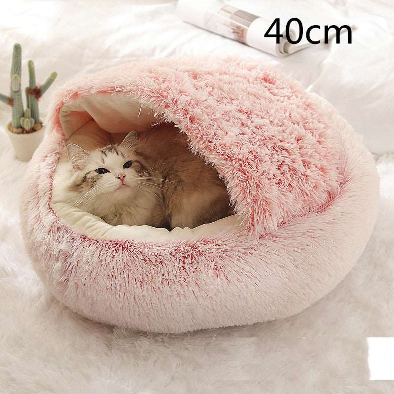 2 In 1 Dog And Cat Bed Pet Winter Bed Round Plush Warm Bed House Soft Long Plush Pets Bed Pet Products Pink 40cm Infinite Avenue