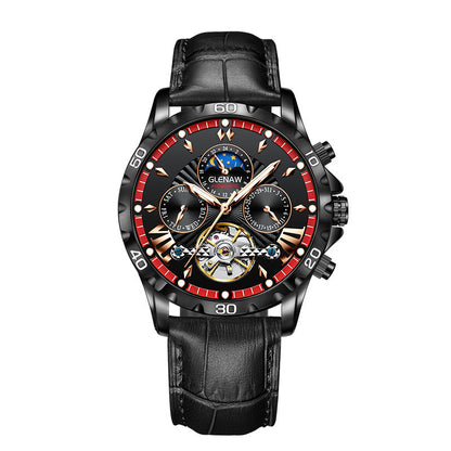 Men's Fashion Hollowed-out Watch Automatic Mechanical Watch Black Shell Red Circle Black Infinite Avenue