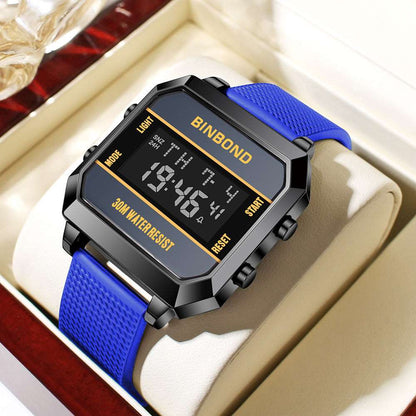 Stylish And Versatile Student Sports Waterproof Men's Electronic Watch Blue Silicone Black Surface Infinite Avenue