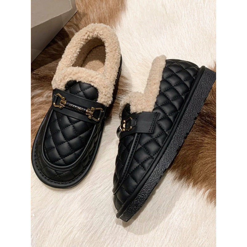 Women's Flat Bottomed Warm And Fluffy Cotton Shoes Black Infinite Avenue