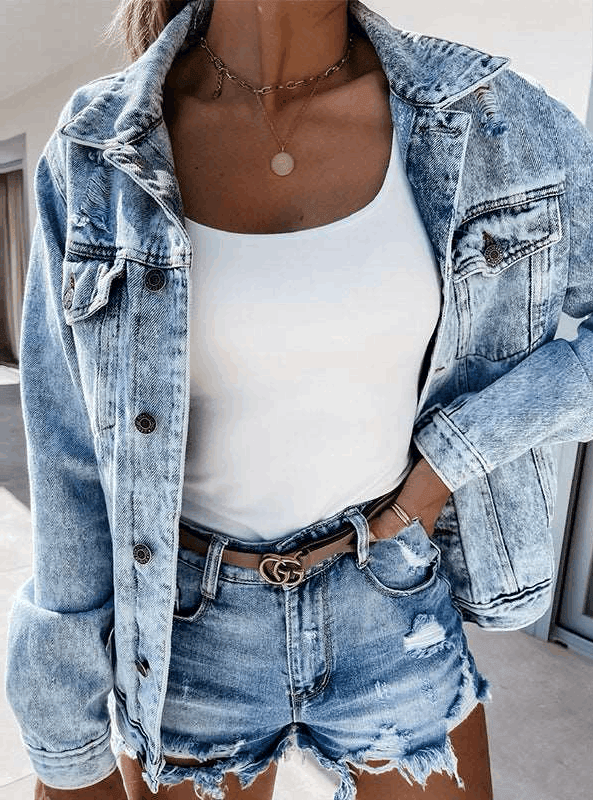 High Waist Ripped Tassel Denim Shorts for Women - Infinite Avenue