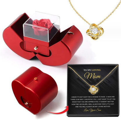 Fashion Jewelry Box Red Apple Christmas Gift Necklace Eternal Rose For Girl Mother's Day Valentine's Day Gifts With Artificial Flower Rose Flower Jewelry Box Necklace WISDOM TRYMA Box English Infinite Avenue