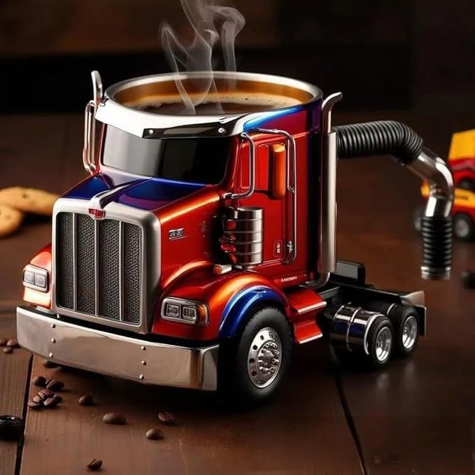 Durable Truck Coffee Mug Semi Truck Handcrafted Coffee Cup Semi-trailer Shaped Semi-Truck Coffee Mugs For Family Red Truck Infinite Avenue