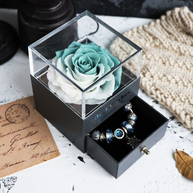 Eternal Flower Rose Jewelry Box for Birthday Presents Valentines Day Wedding Gift White green Infinite Avenue