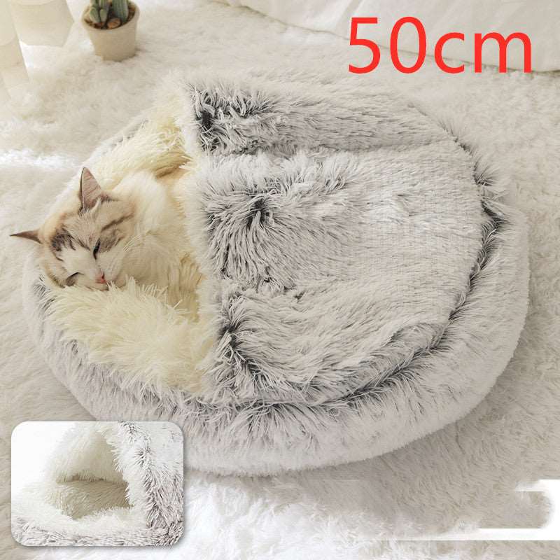 2 In 1 Dog And Cat Bed Pet Winter Bed Round Plush Warm Bed House Soft Long Plush Pets Bed Pet Products Hair Grey50cm Infinite Avenue