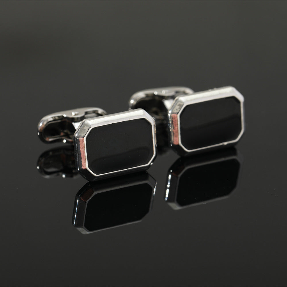 European And American Round Geometric Black Gemstone Cufflinks Infinite Avenue