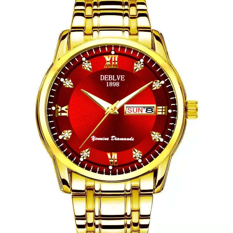 Fashion Alloy Steel Belt Waterproof Luminous Men's Dual Calendar Watch Hongjin 690 Infinite Avenue