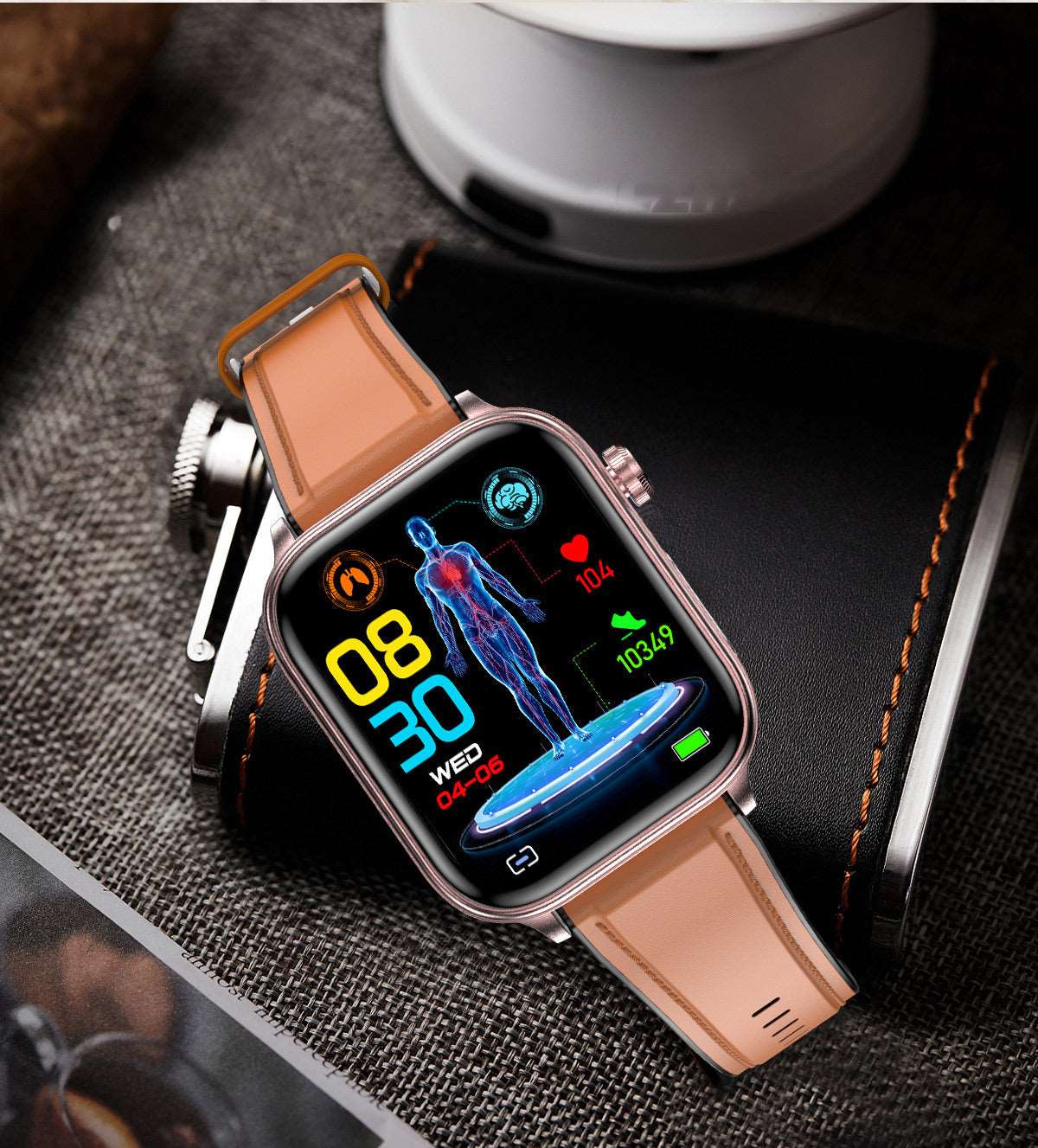 New ET570 Smart Watch Bluetooth Calling ECG ECG Function Non-invasive Blood Glucose Real Blood Oxygen Bracelet Rose Gold Head With Brown Infinite Avenue