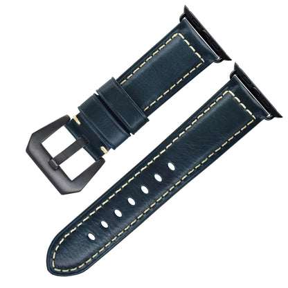 Vintage Oil Wax Genuine Cowhide Watch Band Blue Black Buckle 012S Infinite Avenue