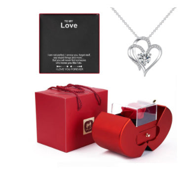 Fashion Jewelry Box Red Apple Christmas Gift Necklace Eternal Rose For Girl Mother's Day Valentine's Day Gifts With Artificial Flower Rose Flower Jewelry Box Necklaceflowerboxwithoutcard English Infinite Avenue