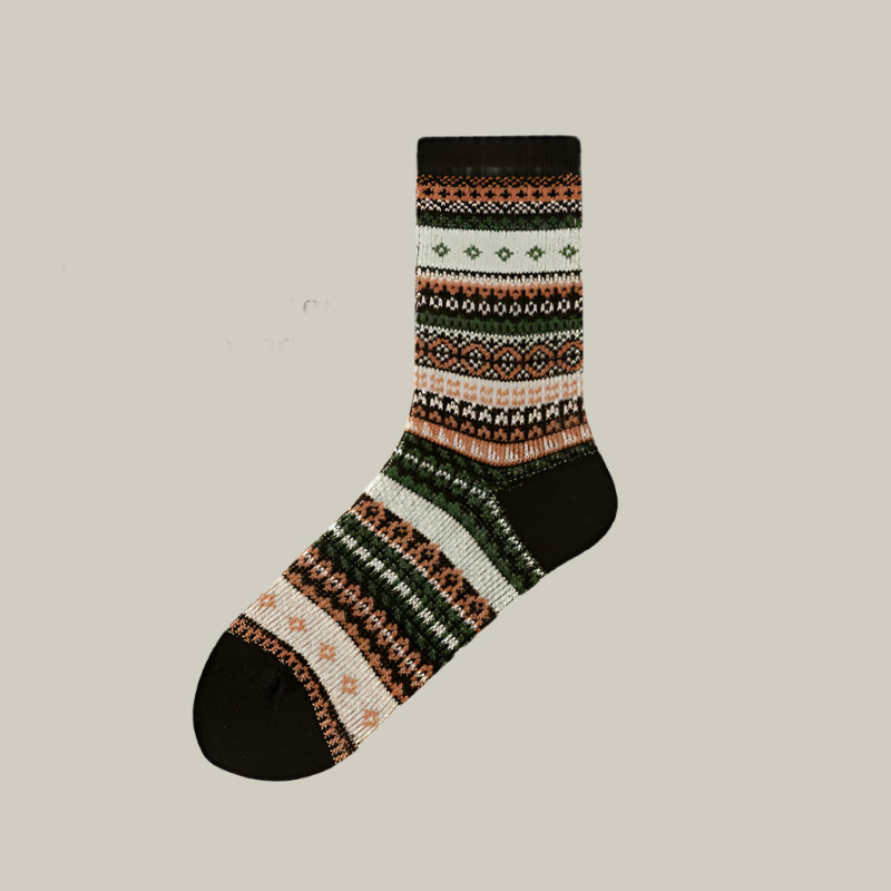 Retro Ethnic Rhombus Mid-Calf Socks Black Free Size Infinite Avenue