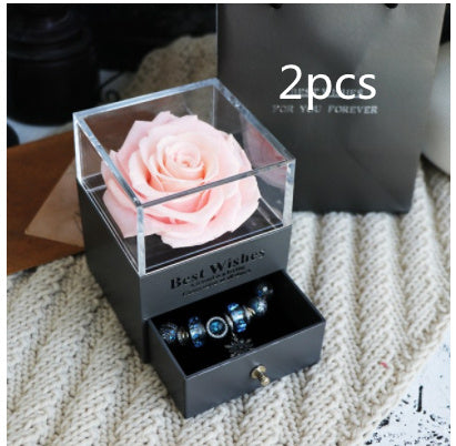 Eternal Flower Rose Jewelry Box for Birthday Presents Valentines Day Wedding Gift Pink2pcs Infinite Avenue