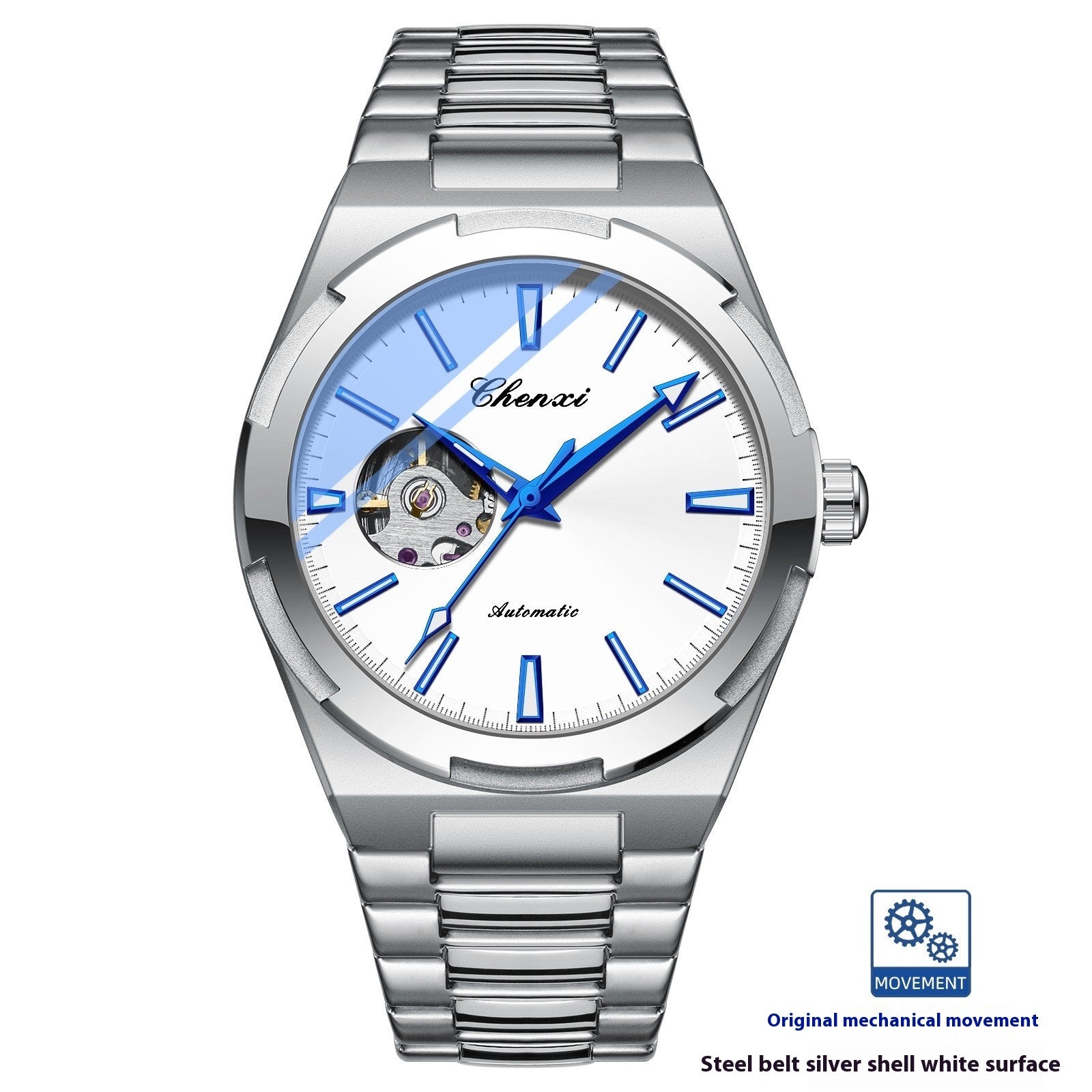 Automatic Mechanical Watch Fashion Trendy Style Silver Case White Noodles Infinite Avenue