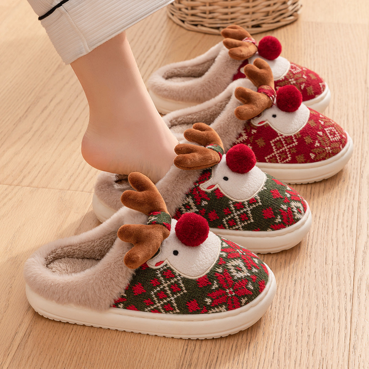 Women’s Cute Elk Plush Slippers – Non-Slip Winter House Shoes Infinite Avenue