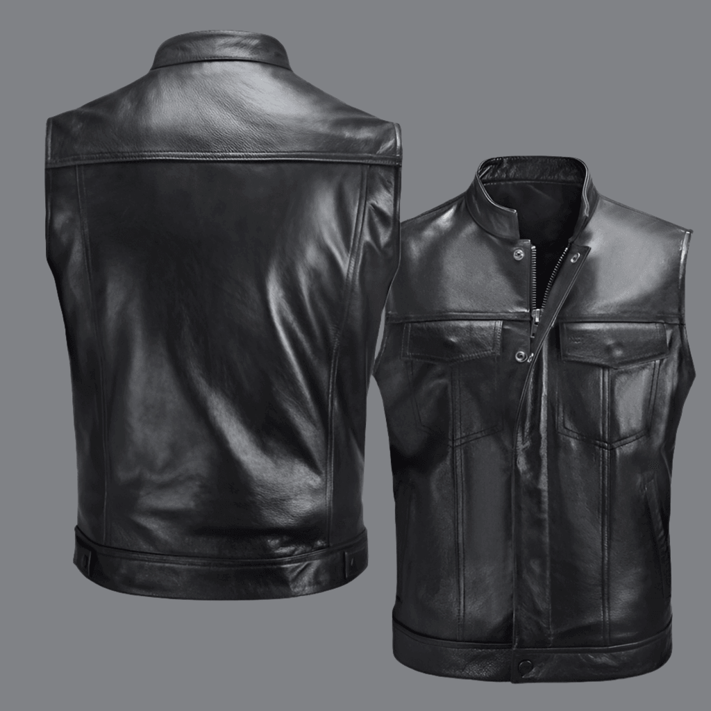 Leather Motorcycle Vest Waistcoat - Plus Size Casual Buttoned - Infinite Avenue