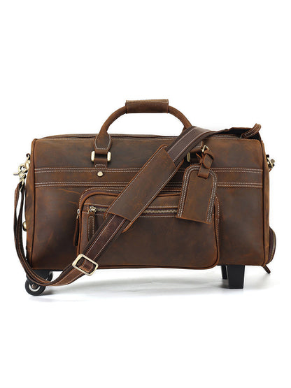 Leather Retro Portable Travel Bag For Men Crazy Horse Leather Dark Brown Infinite Avenue