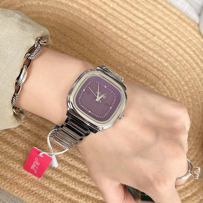 Square Steel Belt Retro Large Dial Women's Simple Watch Silver Purple Infinite Avenue