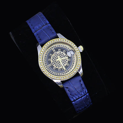 New Ladies Watch Good-looking Cross-border Valentine's Day Watch Jewelry Suit With Decoration Black Surface Blue Ribbon Infinite Avenue