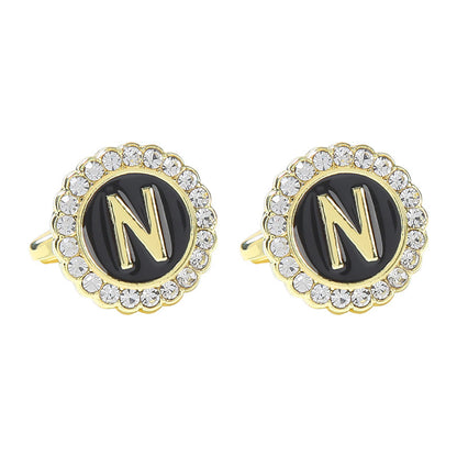 Round Diamond French Cufflinks Men's 26 Letters N Alloy Infinite Avenue