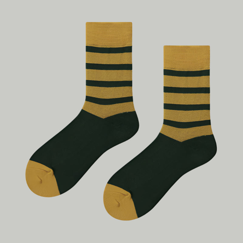 Creative Printed Mid-Length Casual Socks – Breathable Yellow Stripes Free Size 39 to 44 Infinite Avenue