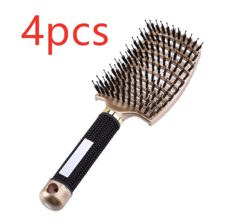 Hairbrush Anti Klit Brushy Haarborstel Women Detangler Hair Brush Bristle Nylon Scalp Massage Teaser Hair Brush Comb Golden black Brush 4pcs Infinite Avenue