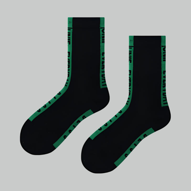 Creative Printed Mid-Length Casual Socks – Breathable Black And Green Letters Free Size 39 to 44 Infinite Avenue