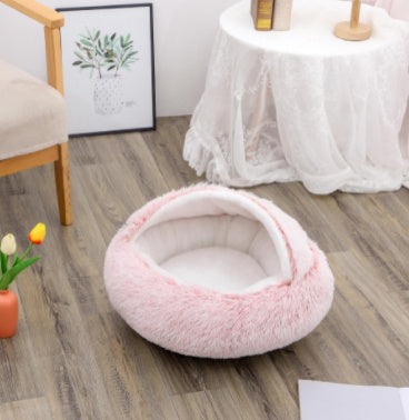 2 In 1 Dog And Cat Bed Pet Winter Bed Round Plush Warm Bed House Soft Long Plush Pets Bed Pet Products Pink60cm Infinite Avenue