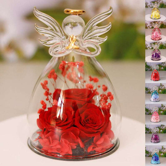 Eternal Flower Gift Box Angel Glass Cover Dried Rose Gift Box For Christmas New Year Valentine's Day Home Decor Infinite Avenue