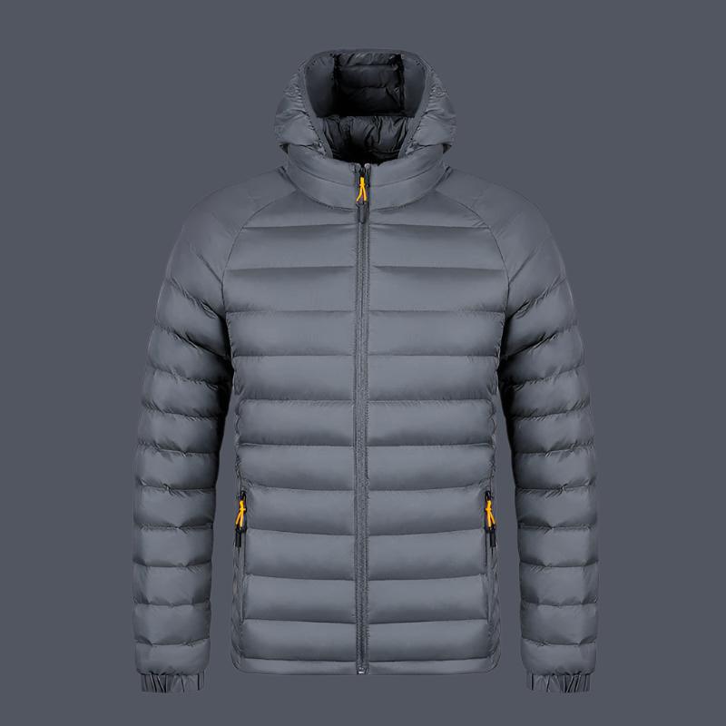 Men’s Lightweight Hooded Winter Jacket – Warm, Portable, with Pockets Gray Infinite Avenue