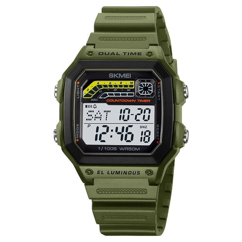 Men's Electronic Watch Luminous Waterproof Multifunctional Army Green TPU Belt Infinite Avenue