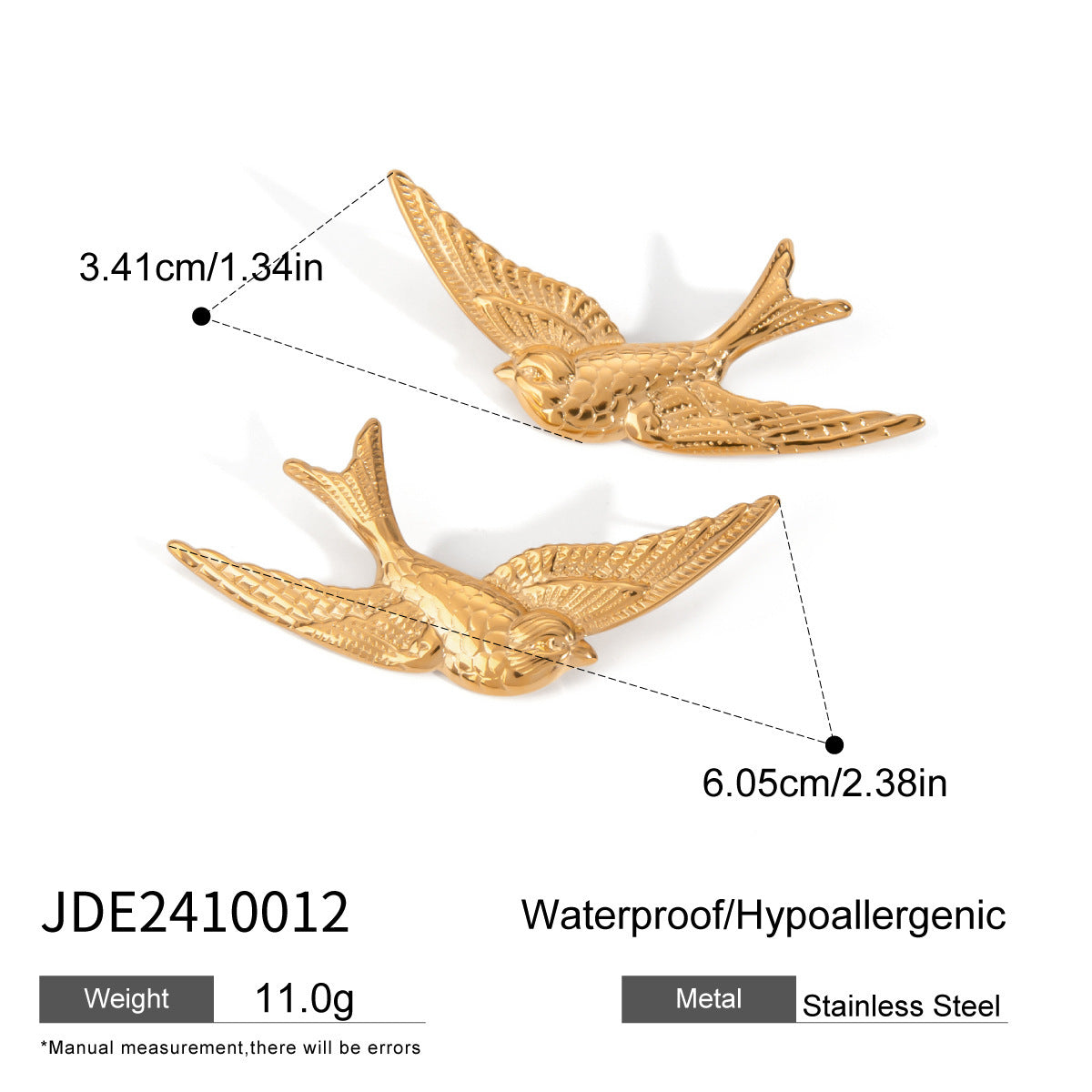 Stainless Steel Vintage Bird Swallow Earrings JDE2410012 Infinite Avenue