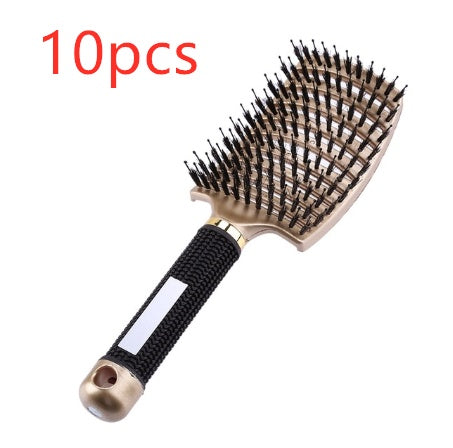 Hairbrush Anti Klit Brushy Haarborstel Women Detangler Hair Brush Bristle Nylon Scalp Massage Teaser Hair Brush Comb Golden black Brush 10pcs Infinite Avenue