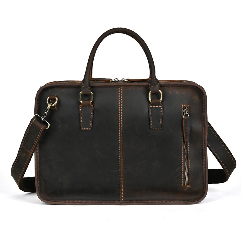 Fashion Personality Retro Cowhide Men's Handbag Dark Brown Infinite Avenue