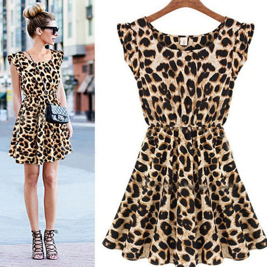 Women's Sleeveless Round Neck Leopard Print Dress - Infinite Avenue