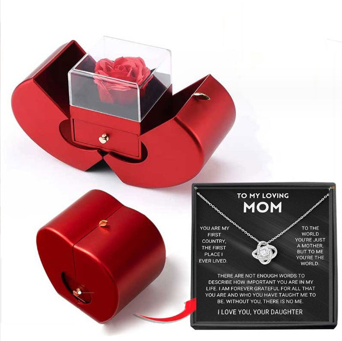 Fashion Jewelry Box Red Apple Christmas Gift Necklace Eternal Rose For Girl Mother's Day Valentine's Day Gifts With Artificial Flower Rose Flower Jewelry Box Necklace Silver Apple Box English Infinite Avenue