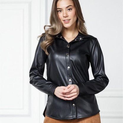 Women's Street Fashion Black PU Leather Urban Casual Shirt - Infinite Avenue