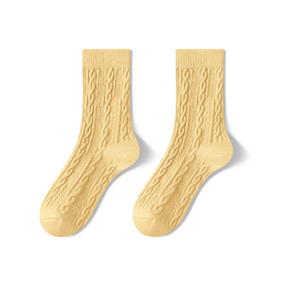 Autumn Winter Thickened Mid-Calf Cotton Socks for Women Yellow Free Size 36 to 39 Infinite Avenue