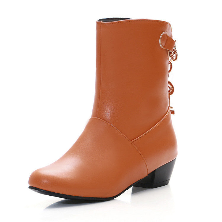 Women's Low-heeled Premium PU Ankle Boots Orange Infinite Avenue