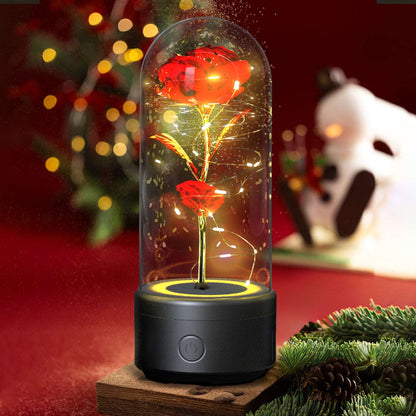 Creative 2 In 1 Rose Flowers LED Light And Bluetooth-compatible Speaker Valentine's Day Gift Rose Luminous Night Light Ornament In Glass Cover Infinite Avenue