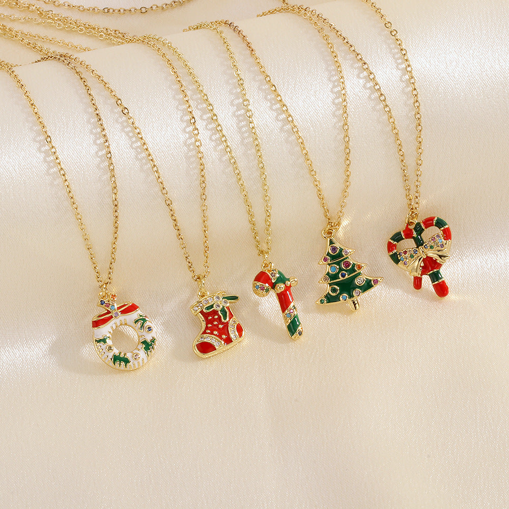 Christmas Tree & Santa Necklace – Rhinestone Clavicle Chain for Women Infinite Avenue